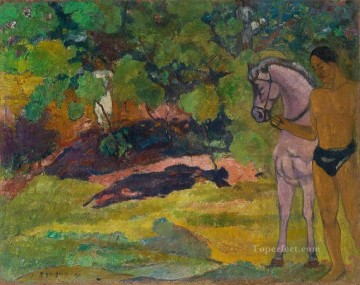 horse cats Painting - In the Vanilla Grove Man and Horse Paul Gauguin